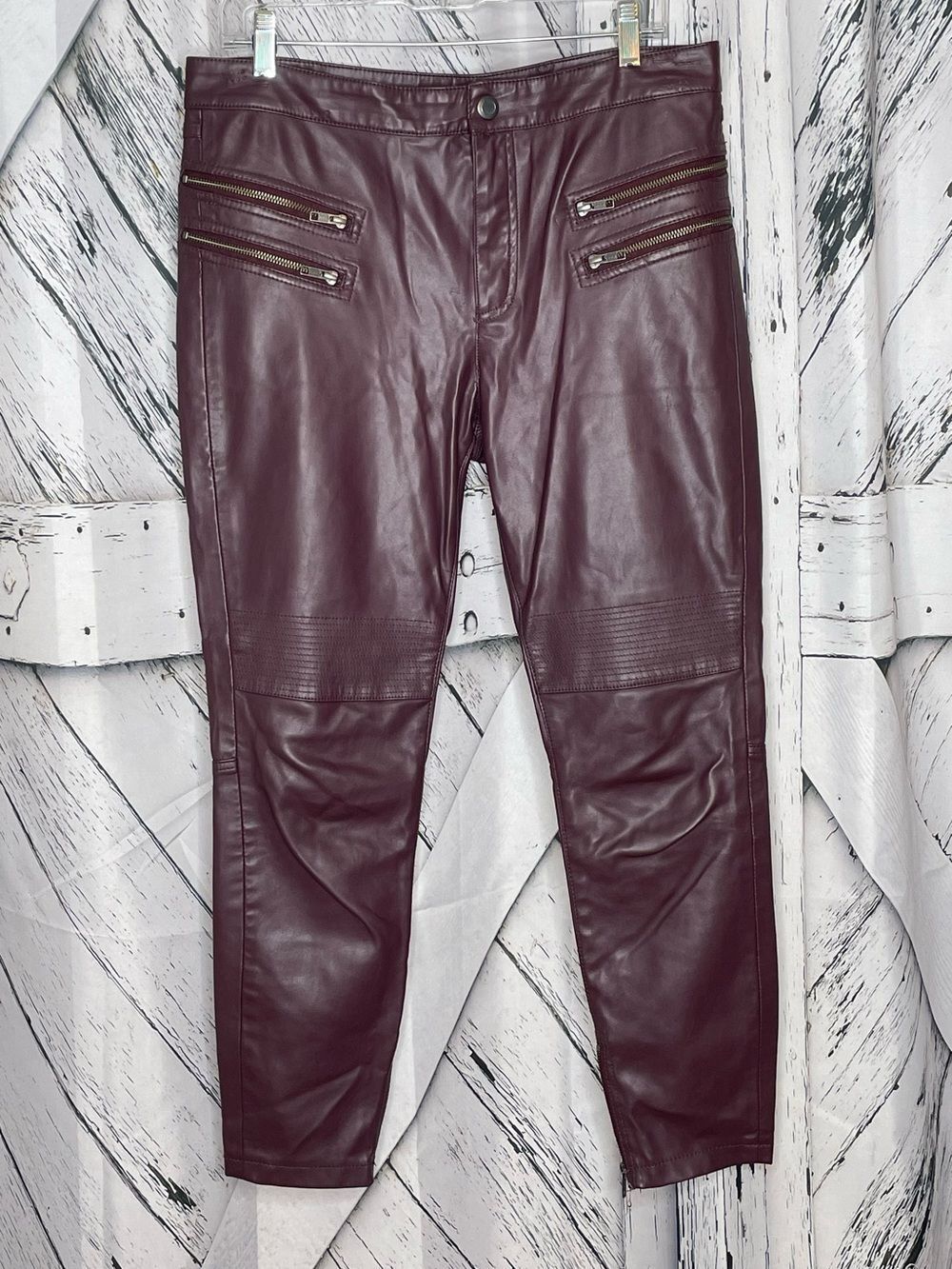 Free People faux leather pants skinny burgundy 10